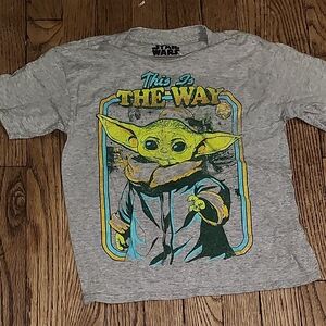 Star Wars Kids Gray Tee with Green Grogu and Yellow Accents